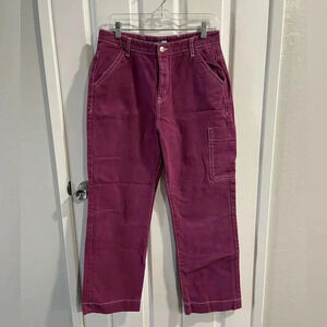 Y2K Fashion Nova 100% Cotton Cargo Pants Burgundy with White Stitching Size 9